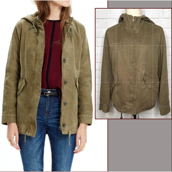 Anthropologie S Oversized Army Shacket Hooded Button Front Jacket Green Small - Picture 1 of 7